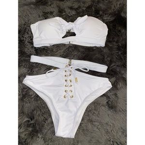 White Lace Up Bikini